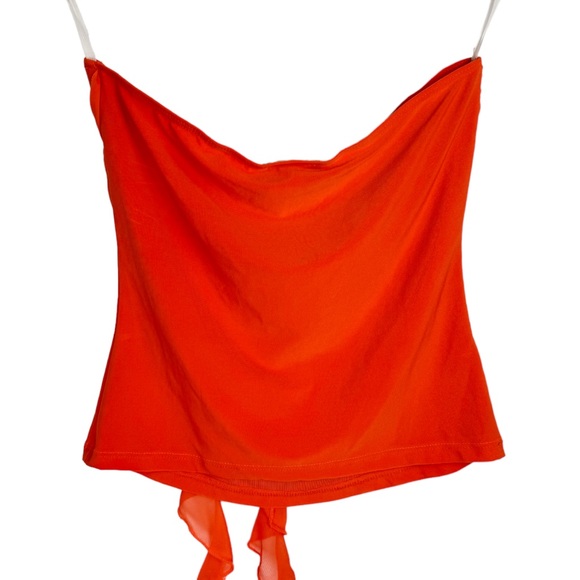 Vtg Y2K Orange Strapless Handkerchief Top Sz Large - Picture 3 of 11